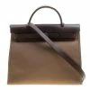 Hermes Dark Taupe/Dark Brown Fabric And Leather Herbag Zip 31 Bag For Women