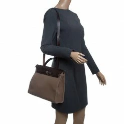 Hermes Dark Taupe/Dark Brown Fabric And Leather Herbag Zip 31 Bag For Women -Deals Hermes Store luxury women hermes used handbags p143485 002