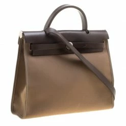 Hermes Dark Taupe/Dark Brown Fabric And Leather Herbag Zip 31 Bag For Women -Deals Hermes Store luxury women hermes used handbags p143485 003