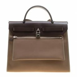 Hermes Dark Taupe/Dark Brown Fabric And Leather Herbag Zip 31 Bag For Women -Deals Hermes Store luxury women hermes used handbags p143485 004
