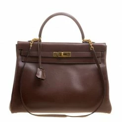 Hermes Prune Courchevel Leather Gold Hardware Kelly Retourne 35 Bag For Women
