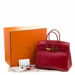 Hermes Red Box Calf Leather Gold Hardware Birkin 35 Bag For Women -Deals Hermes Store luxury women hermes used handbags p146749 0010
