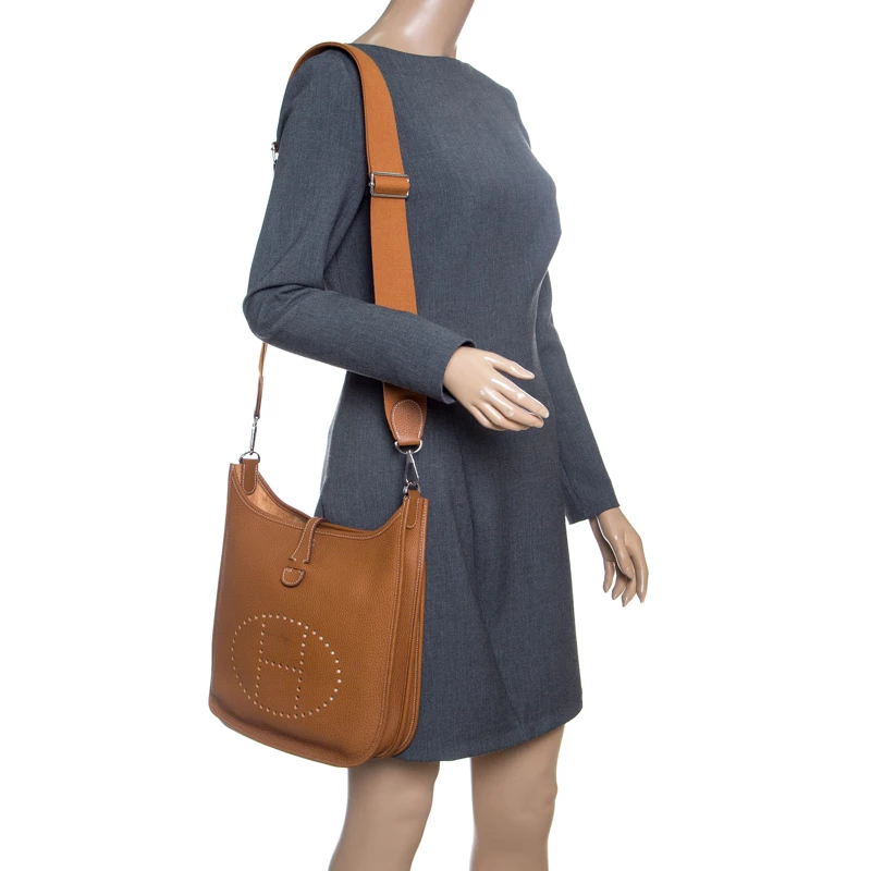 Hermes Marron Togo Leather Evelyne III PM Bag For Women 4 Hermes Marron Togo Leather Evelyne III PM Bag For Women - Image 2
