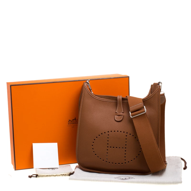 Hermes Marron Togo Leather Evelyne III PM Bag For Women 12 Hermes Marron Togo Leather Evelyne III PM Bag For Women - Image 10