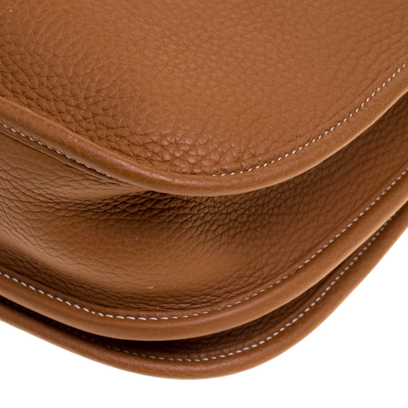 Hermes Marron Togo Leather Evelyne III PM Bag For Women 14 Hermes Marron Togo Leather Evelyne III PM Bag For Women - Image 12