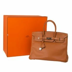 Hermes Gold Swift Leather Silver Hardware Birkin 35 For Women -Deals Hermes Store luxury women hermes used handbags p15092 018