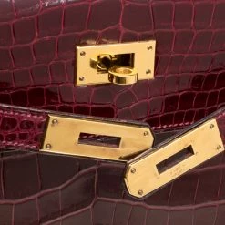 Hermes Burgundy Crocodile Gold Hardware Kelly Sellier 28 Bag For Women -Deals Hermes Store luxury women hermes used handbags p152365 006