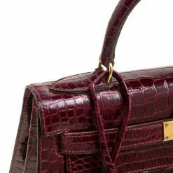 Hermes Burgundy Crocodile Gold Hardware Kelly Sellier 28 Bag For Women -Deals Hermes Store luxury women hermes used handbags p152365 013