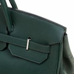 Hermes Vert Fonce Fjord Leather Palladium Hardware Birkin 40 Bag For Women -Deals Hermes Store luxury women hermes used handbags p152370 0014