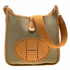 Hermes Green/Brown Canvas And Leather Evelyne II GM Bag For Women