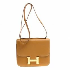 Hermes Caramel Chevre De Coromandel Leather Mini Gold Hardware Constance Bag For Women