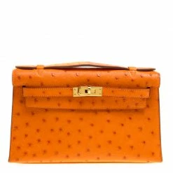 Hermes Capucine Ostrich Gold Hardware Kelly Pochette For Women