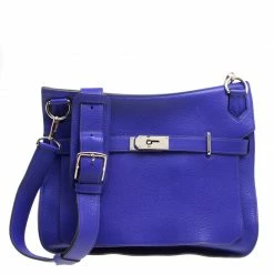 Hermes Blue Clemence Leather Jypsiere 34 Bag For Women
