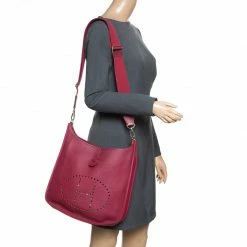 Hermes Ruby Clemence Leather Evelyne III GM Bag For Women 15 Hermes Ruby Clemence Leather Evelyne III GM Bag For Women -Deals Hermes Store luxury women hermes used handbags p156133 0002
