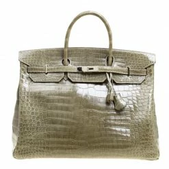 Hermes Olive Green Porosus Crocodile Palladium Hardware Birkin 40 Bag For Women