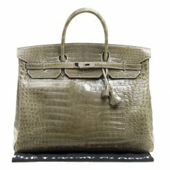 Hermes Olive Green Porosus Crocodile Palladium Hardware Birkin 40 Bag For Women -Deals Hermes Store luxury women hermes used handbags p156702 0012