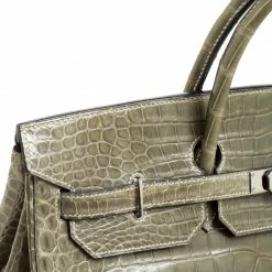 Hermes Olive Green Porosus Crocodile Palladium Hardware Birkin 40 Bag For Women -Deals Hermes Store luxury women hermes used handbags p156702 0013