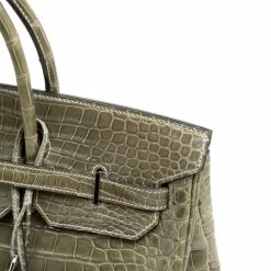Hermes Olive Green Porosus Crocodile Palladium Hardware Birkin 40 Bag For Women -Deals Hermes Store luxury women hermes used handbags p156702 0014