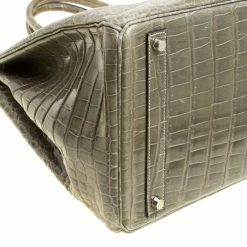 Hermes Olive Green Porosus Crocodile Palladium Hardware Birkin 40 Bag For Women -Deals Hermes Store luxury women hermes used handbags p156702 0015