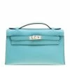 Hermes Teal Blue Swift Leather Palladium Hardware Kelly Pochette For Women -Deals Hermes Store luxury women hermes used handbags p157705 0001