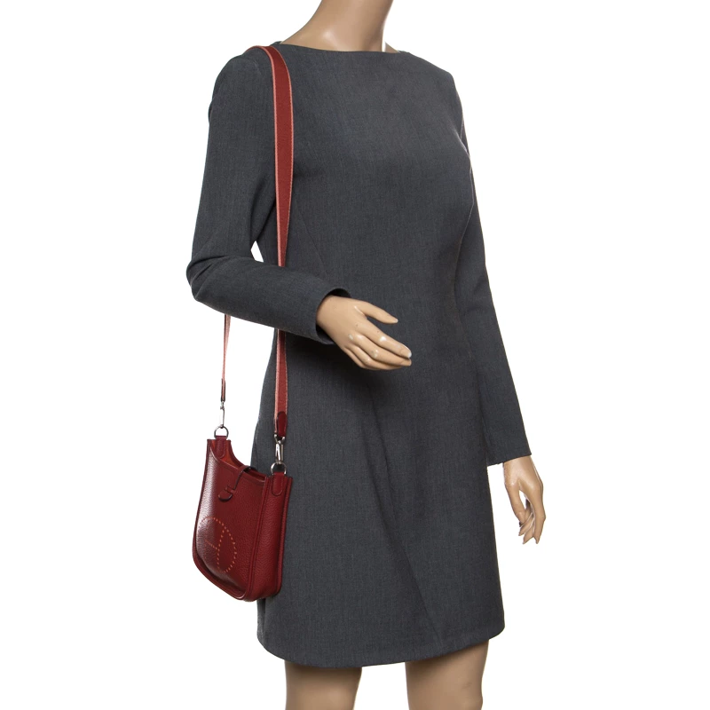 Hermes Bordeaux Clemence Leather Evelyne TPM Bag For Women 4 Hermes Bordeaux Clemence Leather Evelyne TPM Bag For Women - Image 2