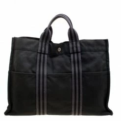 Hermes Black Canvas Fourre Tout Tote For Women -Deals Hermes Store luxury women hermes used handbags p160281 0004
