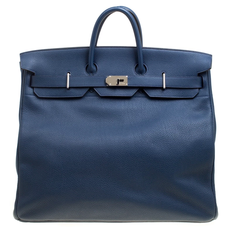 Hermes Blue De Presse Clemence Leather Palladium Hardware HAC Birkin 50 Bag For Women 3 Hermes Blue De Presse Clemence Leather Palladium Hardware HAC Birkin 50 Bag For Women