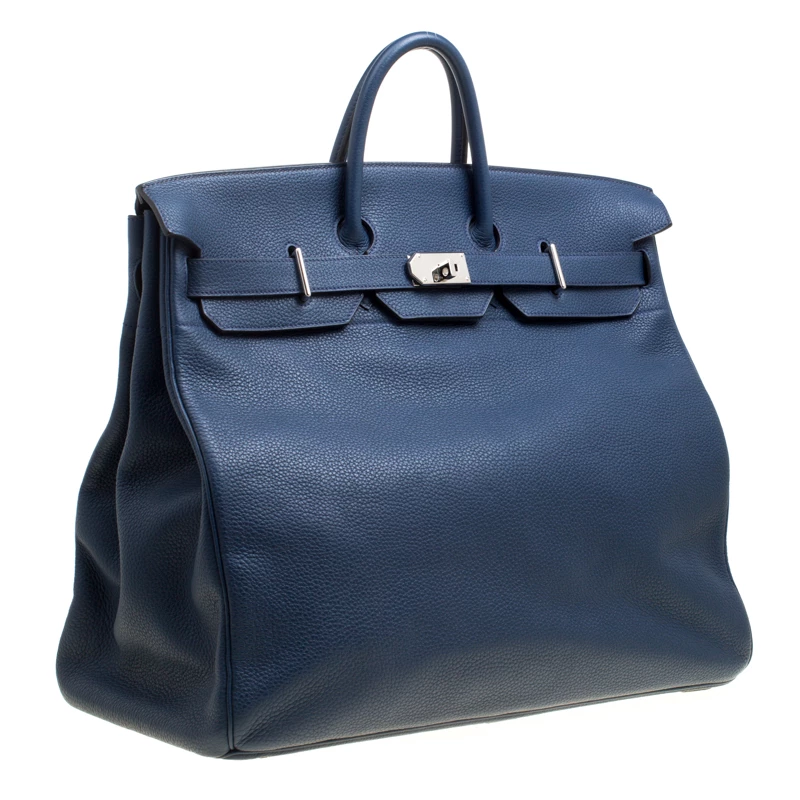 Hermes Blue De Presse Clemence Leather Palladium Hardware HAC Birkin 50 Bag For Women 5 Hermes Blue De Presse Clemence Leather Palladium Hardware HAC Birkin 50 Bag For Women - Image 3