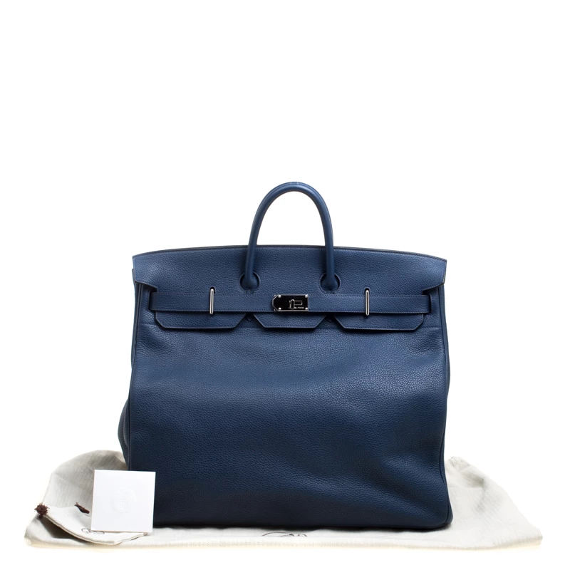 Hermes Blue De Presse Clemence Leather Palladium Hardware HAC Birkin 50 Bag For Women 13 Hermes Blue De Presse Clemence Leather Palladium Hardware HAC Birkin 50 Bag For Women - Image 11