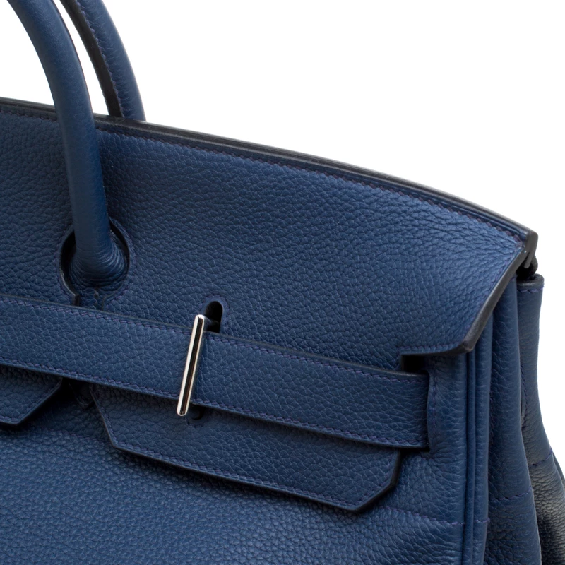 Hermes Blue De Presse Clemence Leather Palladium Hardware HAC Birkin 50 Bag For Women 15 Hermes Blue De Presse Clemence Leather Palladium Hardware HAC Birkin 50 Bag For Women - Image 13