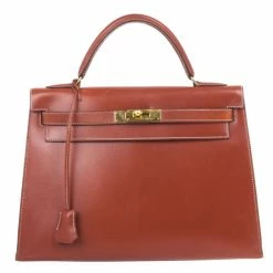 Hermes Fauve Tadelakt Red Leather Kelly 32 For Women