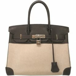Hermes Two Tone Toile Canvas And Taurillon Clemence Leather Palladium Hardware Birkin 30 Bag For Women
