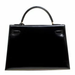 Hermes Black Box Calf Leather Gold Hardware Kelly Sellier 32 Bag For Women -Deals Hermes Store luxury women hermes used handbags p165804 009