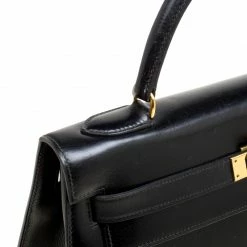Hermes Black Box Calf Leather Gold Hardware Kelly Sellier 32 Bag For Women -Deals Hermes Store luxury women hermes used handbags p165804 011