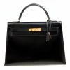 Hermes Black Box Calf Leather Gold Hardware Kelly Sellier 32 Bag For Women