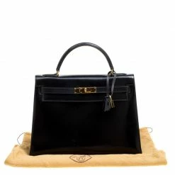 Hermes Black Box Calf Leather Gold Hardware Kelly Sellier 32 Bag For Women -Deals Hermes Store luxury women hermes used handbags p165804 015