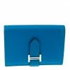 Hermes Teal Blue Epsom Leather Bearn Card Holder For Women