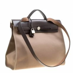 Hermes Taupe Canvas And Leather Herbag Zip 39 Bag For Women -Deals Hermes Store luxury women hermes used handbags p168654 013