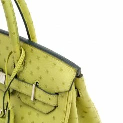 Hermes Olive Green Ostrich Palladium Hardware Birkin 30 Bag For Women 31 Hermes Olive Green Ostrich Palladium Hardware Birkin 30 Bag For Women -Deals Hermes Store luxury women hermes used handbags p170410 009