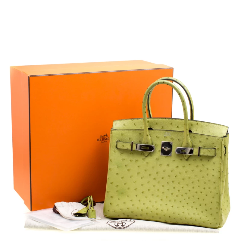 Hermes Olive Green Ostrich Palladium Hardware Birkin 30 Bag For Women 13 Hermes Olive Green Ostrich Palladium Hardware Birkin 30 Bag For Women - Image 11