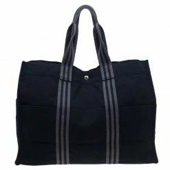 Hermes Black Canvas Fourre-Tout Tote GM For Women -Deals Hermes Store luxury women hermes used handbags p1726 0004