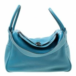 Hermes Blue Jean Togo Leather Palladium Hardware Lindy 34 Bag For Women