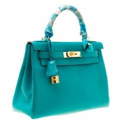 Hermes Blue Paon Clemence Leather Gold Hardware Kelly Retourne 28 Bag For Women -Deals Hermes Store luxury women hermes used handbags p175002 013