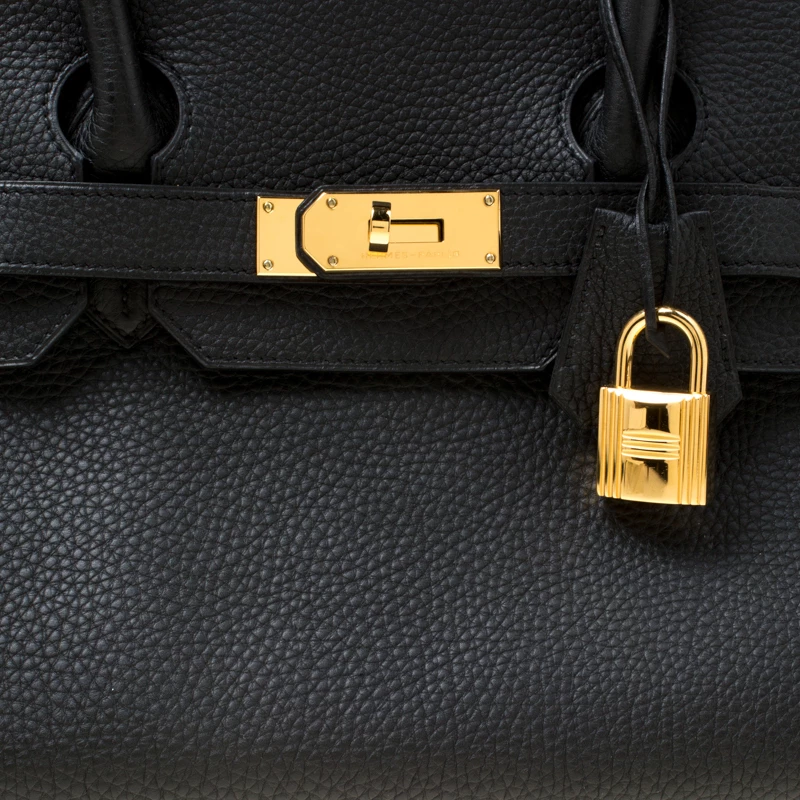 Hermes Black Clemence Leather Gold Hardware Shoulder Birkin 42 Bag For Women 7 Hermes Black Clemence Leather Gold Hardware Shoulder Birkin 42 Bag For Women - Image 5
