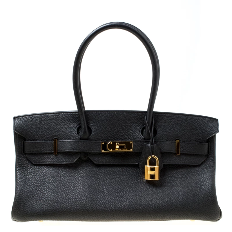 Hermes Black Clemence Leather Gold Hardware Shoulder Birkin 42 Bag For Women 3 Hermes Black Clemence Leather Gold Hardware Shoulder Birkin 42 Bag For Women