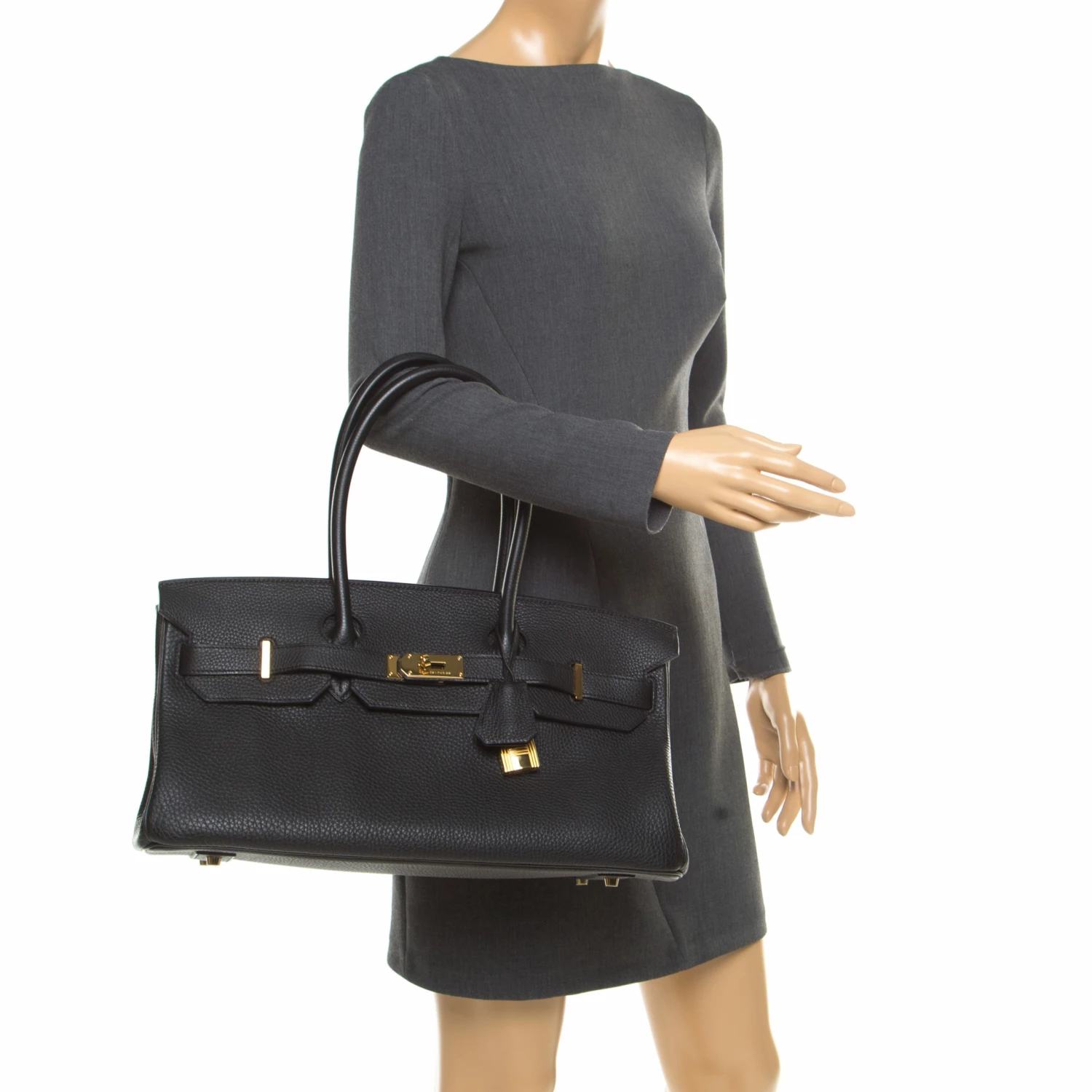 Hermes Black Clemence Leather Gold Hardware Shoulder Birkin 42 Bag For Women 4 Hermes Black Clemence Leather Gold Hardware Shoulder Birkin 42 Bag For Women - Image 2