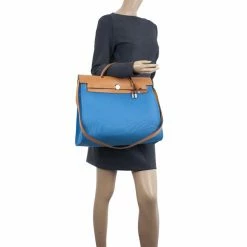Hermes Celeste Canvas And Leather Herbag Zip 39 Bag For Women -Deals Hermes Store luxury women hermes used handbags p17533 002