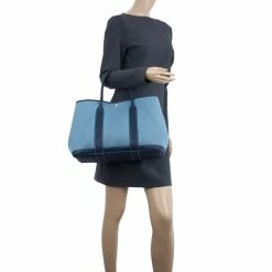 Hermes Blue Canvas And Leather Garden Party TPM Tote Bag For Women -Deals Hermes Store luxury women hermes used handbags p17536 002