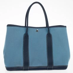 Hermes Blue Canvas And Leather Garden Party TPM Tote Bag For Women -Deals Hermes Store luxury women hermes used handbags p17536 003