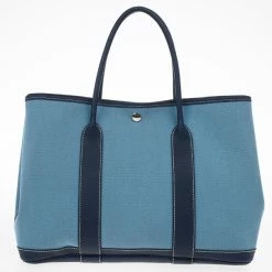 Hermes Blue Canvas And Leather Garden Party TPM Tote Bag For Women -Deals Hermes Store luxury women hermes used handbags p17536 004